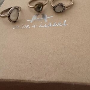 Chloe + Isabel Gold Teardrop Rings with Ivory and Smoky Stones Size 7
B2